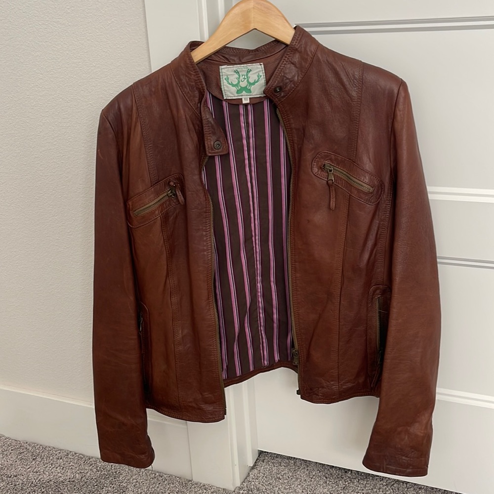 Authentic Italian Leather Brown Motorcycle Jacket Vera Pelle 48